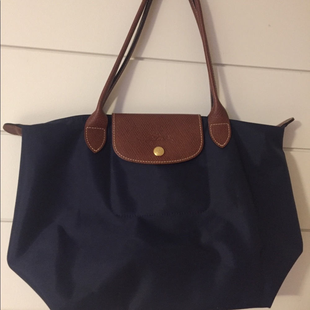 Longchamp Navy and Brown Tote Bag